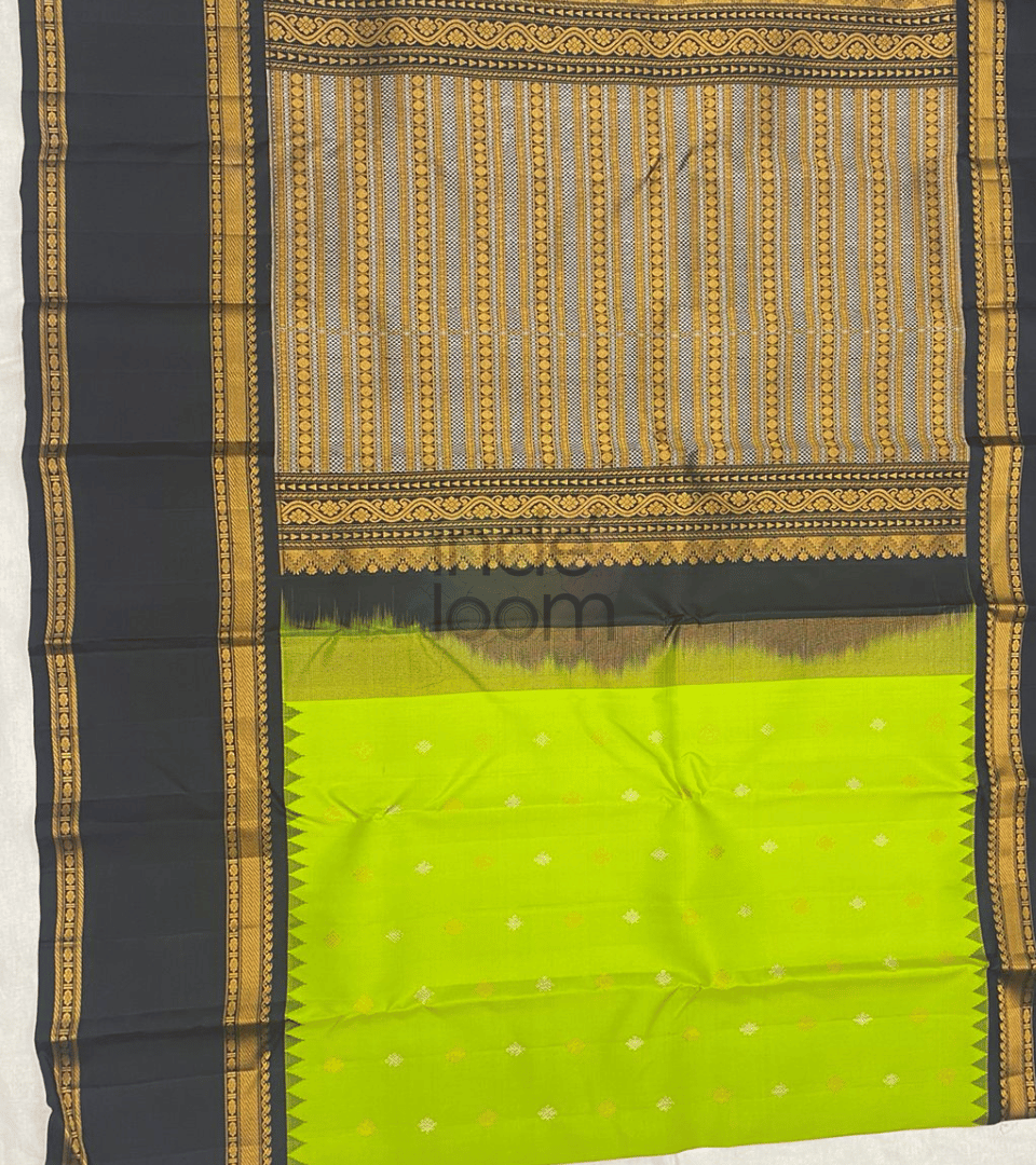 Neon Lime Green with Black Golden Pallu Gadwal Silk Saree- 053