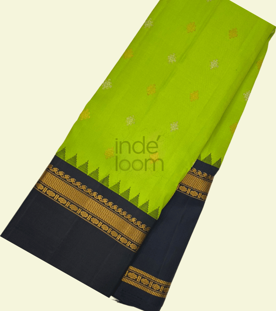 Neon Lime Green with Black Golden Pallu Gadwal Silk Saree- 053