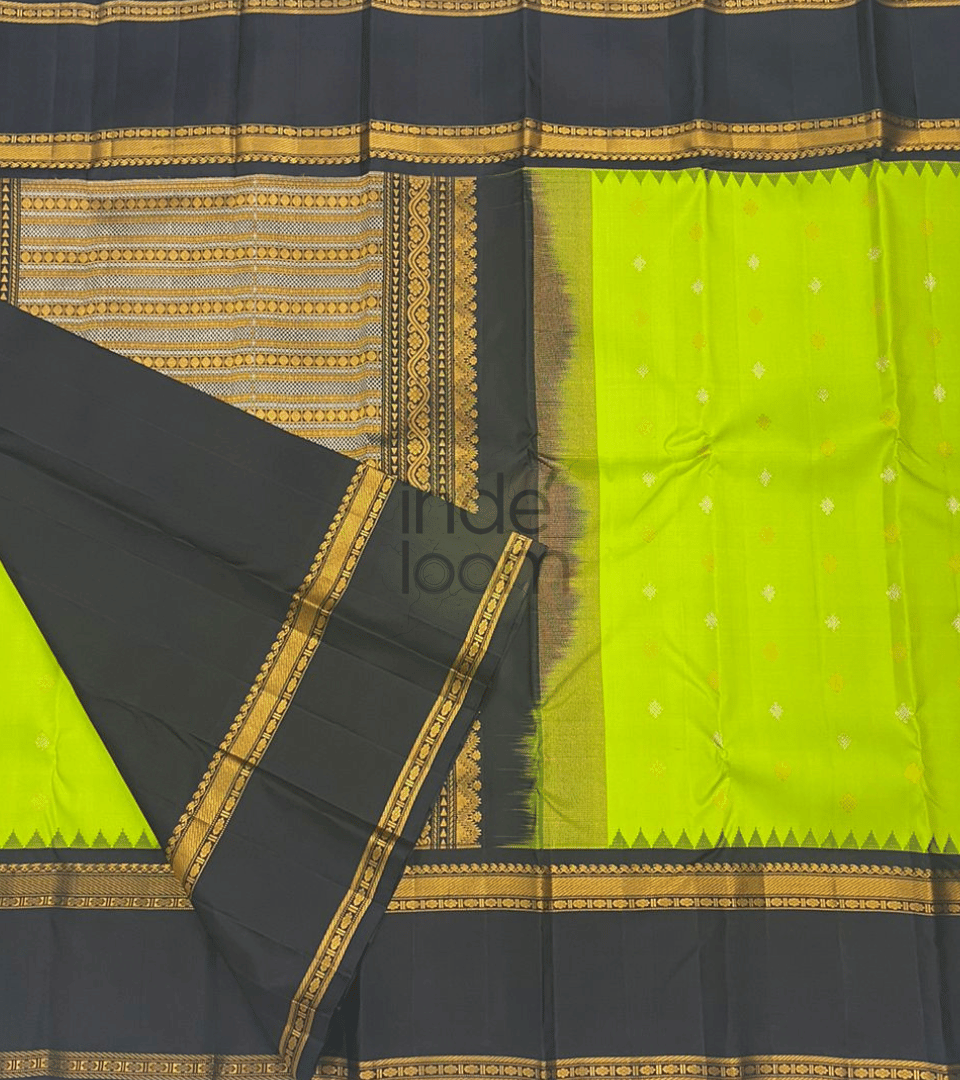 Neon Lime Green with Black Golden Pallu Gadwal Silk Saree- 053