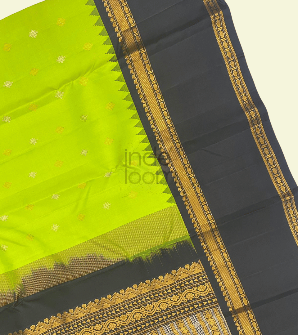 Neon Lime Green with Black Golden Pallu Gadwal Silk Saree- 053