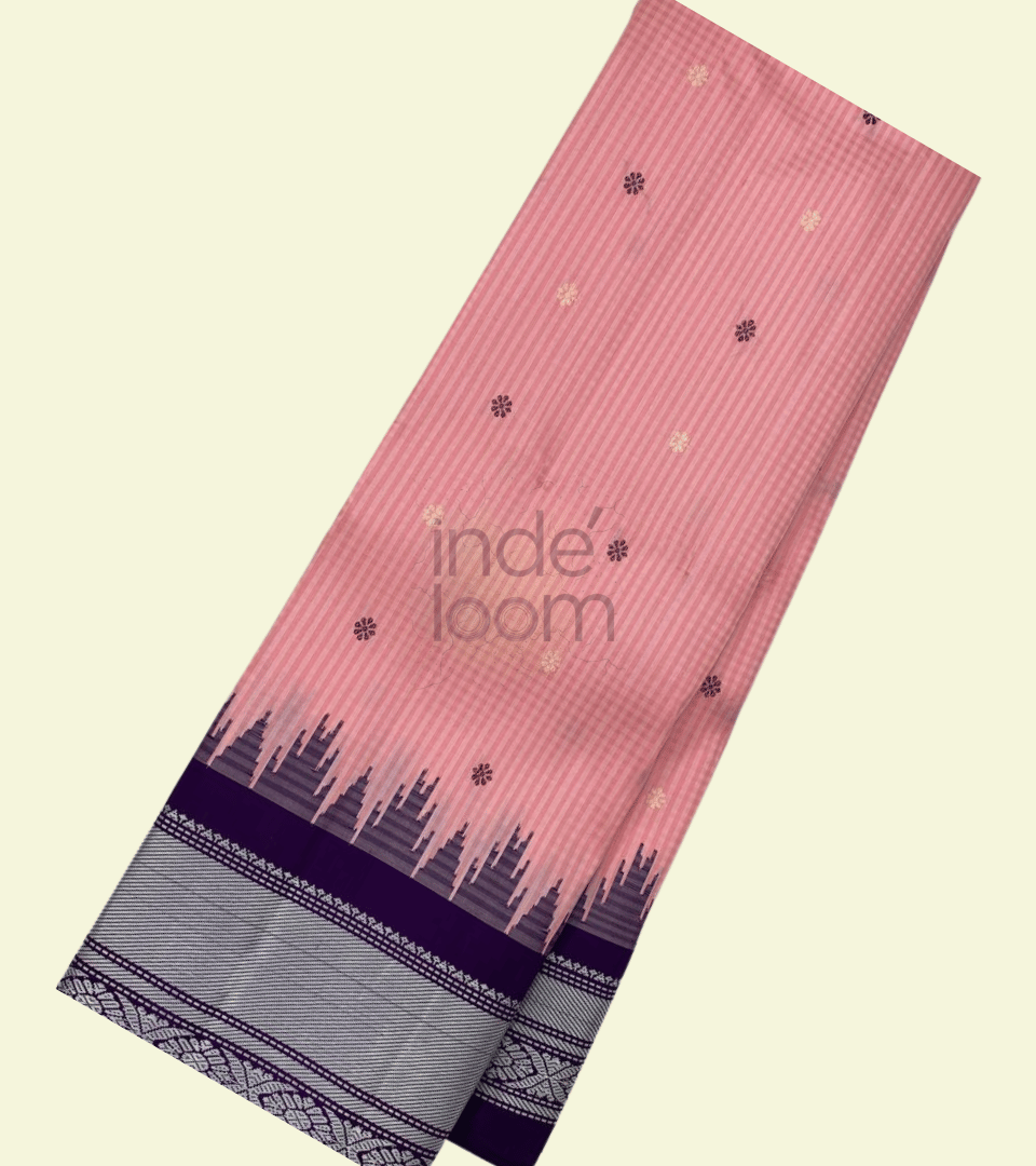 Pale Pink with Multiple Color Buttas with Navy Blue border Gadwal Silk Saree- 050