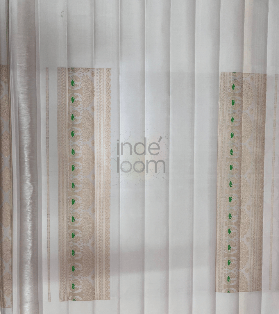 Light Brown Design-Scotch White Silver Border Gadwal Silk Saree- 051