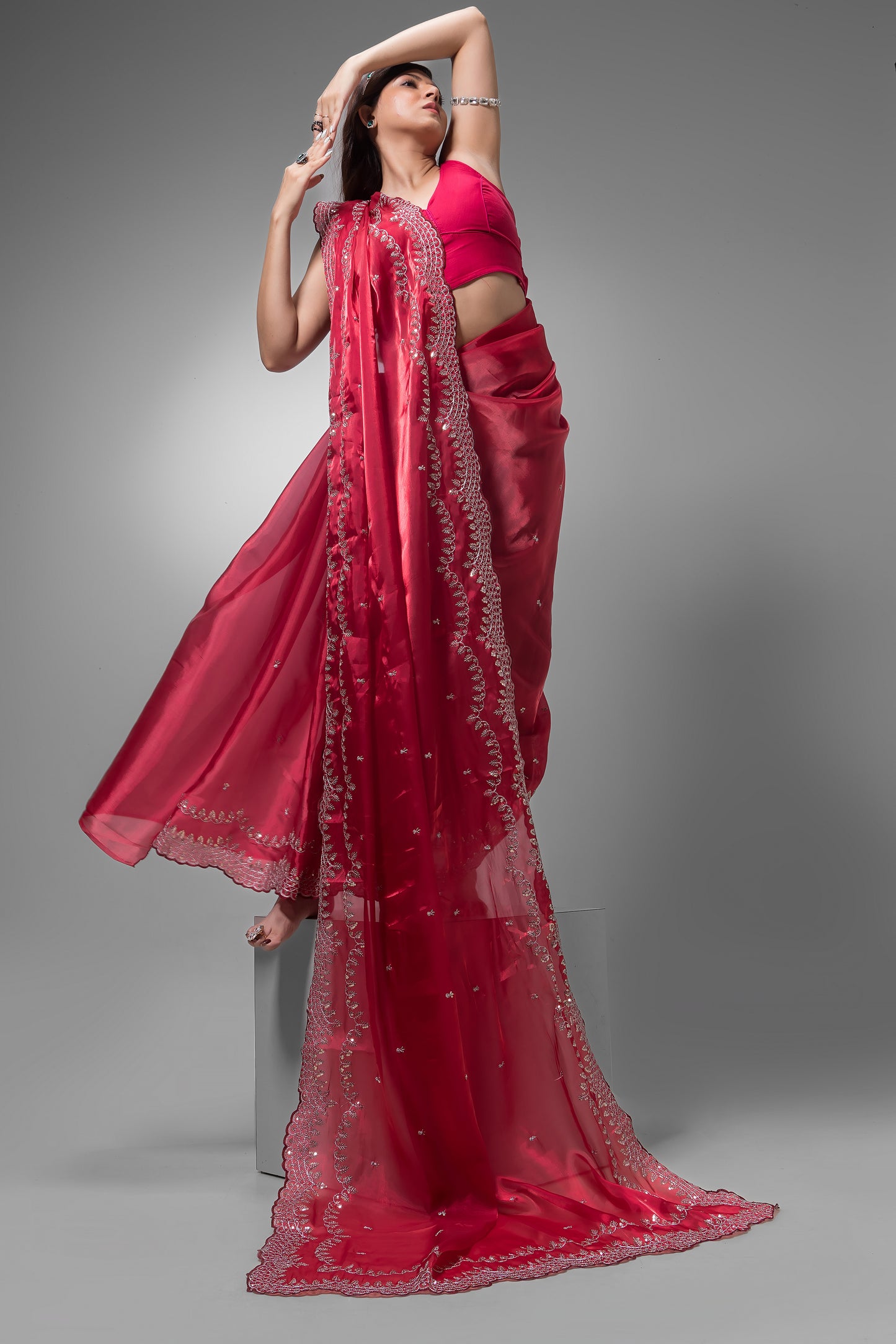 Dewali Saree with Red and Silver Designed Border-051