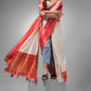 Durga Puja Saree with Pure White and  Silk Pallu-042