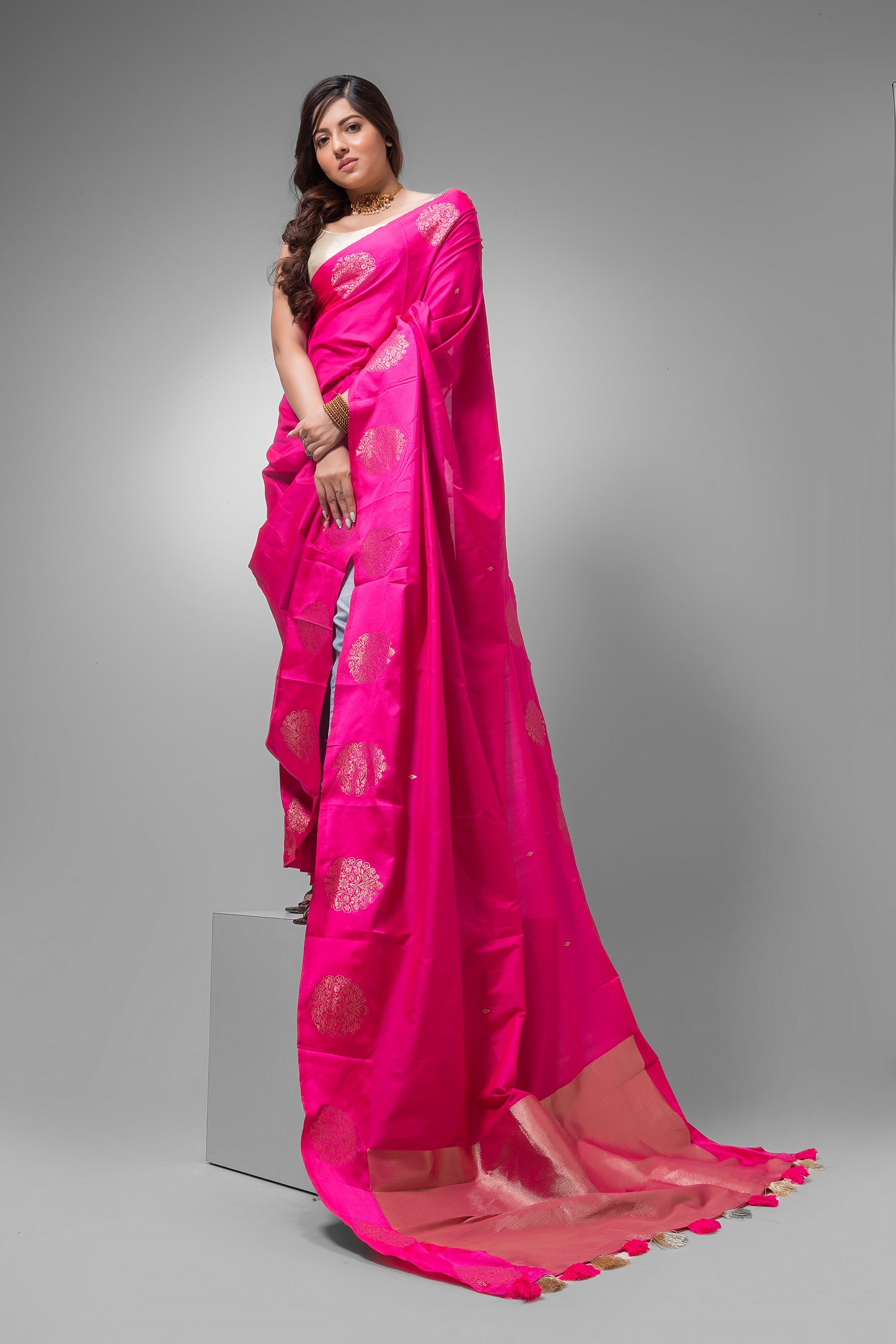 Dewali Saree with Pink and  Silk Design Pallu-047