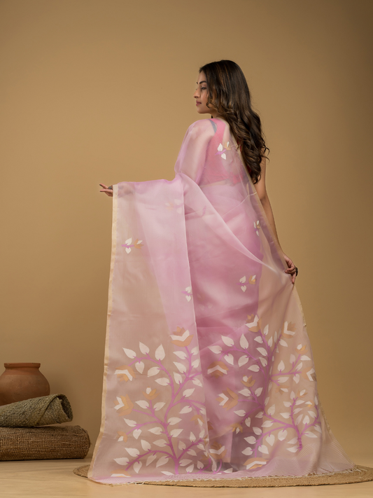 Jamdani Saree With Light Pink - 015