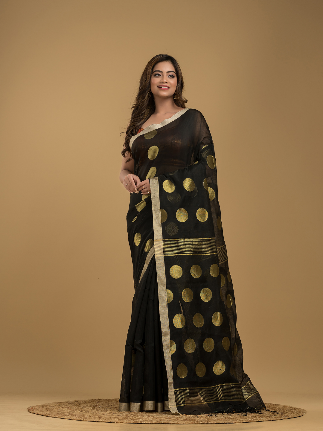 Rich Black Soft Silk Jamdani Saree - 017