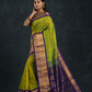 Pure handloom Korvai Saree with grand buttas Lime Green With Golden Blue Border - 116