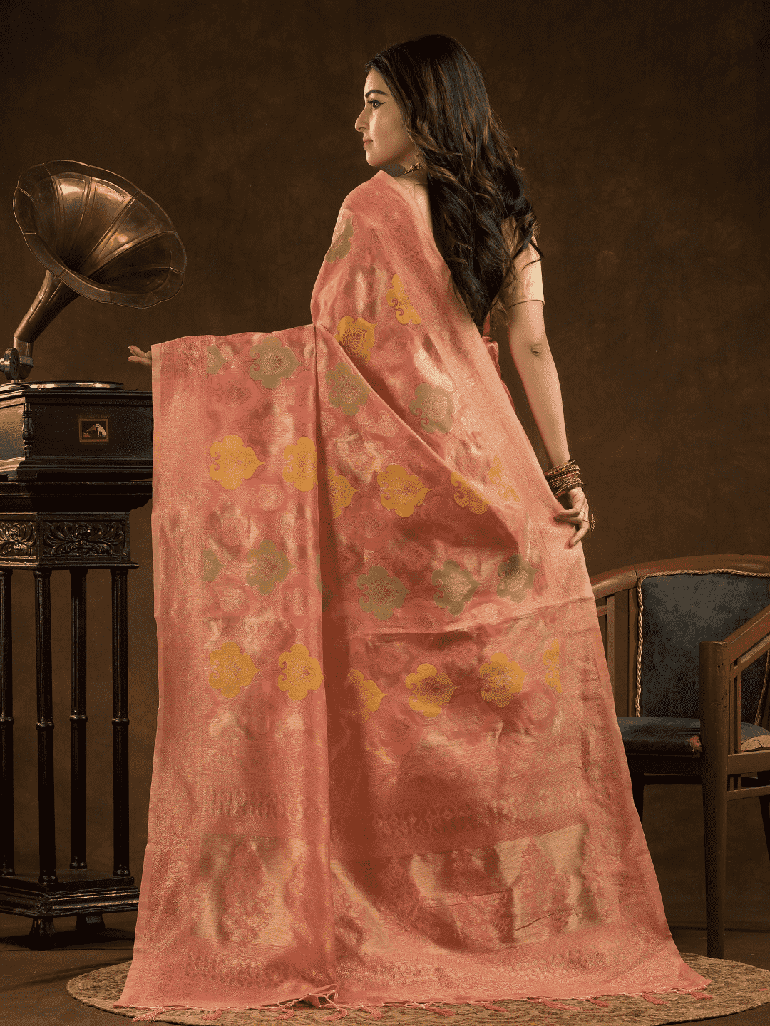 Chanderi Silk Ethnic Motifs Saree In Rose Pink (Precision Looms) - 008