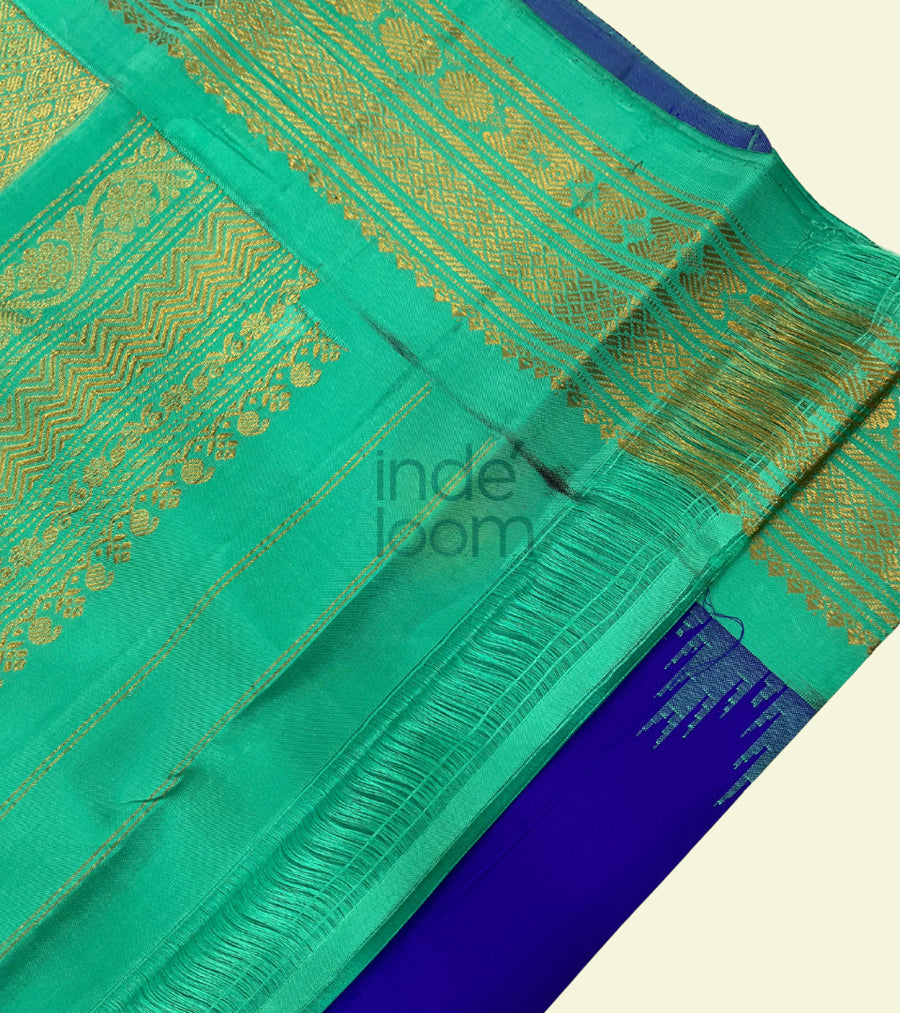 Royal Blue  with Green Pallu and Zari Kanjivaram Saree-033