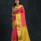 Pure Handloom Korvai Silk Cotton Saree in Punch Pink and golden Yellow Border with small buttas - 137