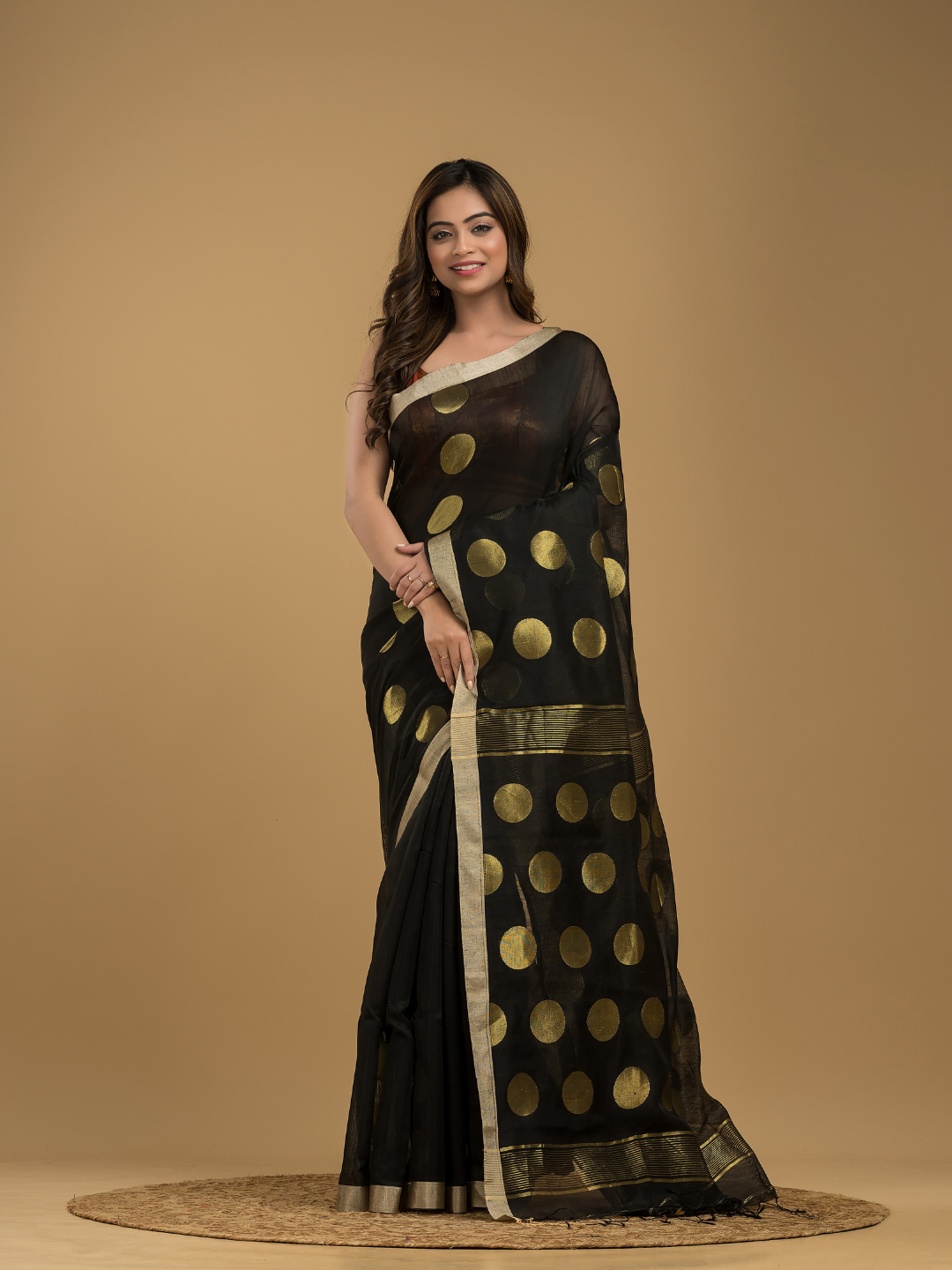 Rich Black Soft Silk Jamdani Saree - 017