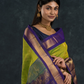 Pure handloom Korvai Saree with grand buttas Lime Green With Golden Blue Border - 116