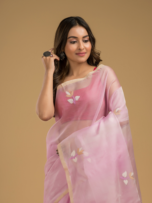 Jamdani Saree With Light Pink - 015