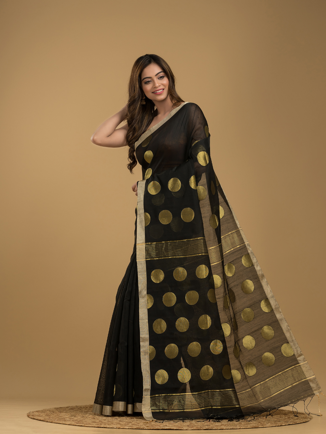 Rich Black Soft Silk Jamdani Saree - 017