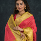 Pure Handloom Korvai Silk Cotton Saree in Punch Pink and golden Yellow Border with small buttas - 137