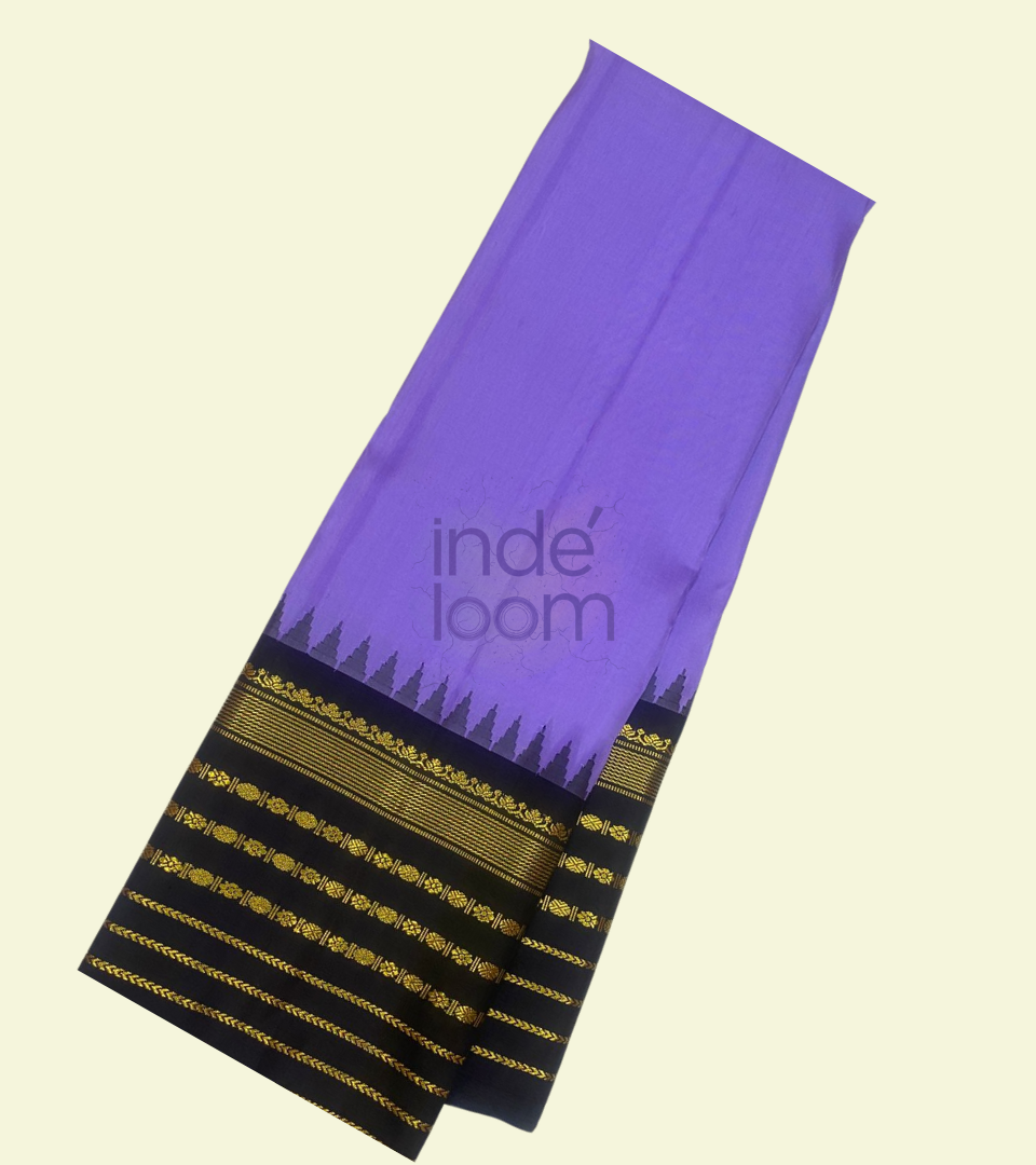 Dark Purple  with Black Silk Zari Border Gadwal Silk Saree-070