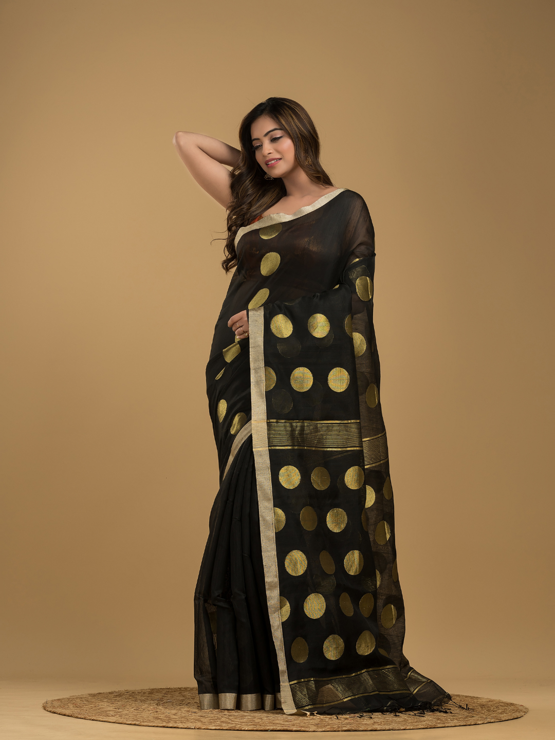 Rich Black Soft Silk Jamdani Saree - 017