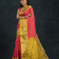 Pure Handloom Korvai Silk Cotton Saree in Punch Pink and golden Yellow Border with small buttas - 137