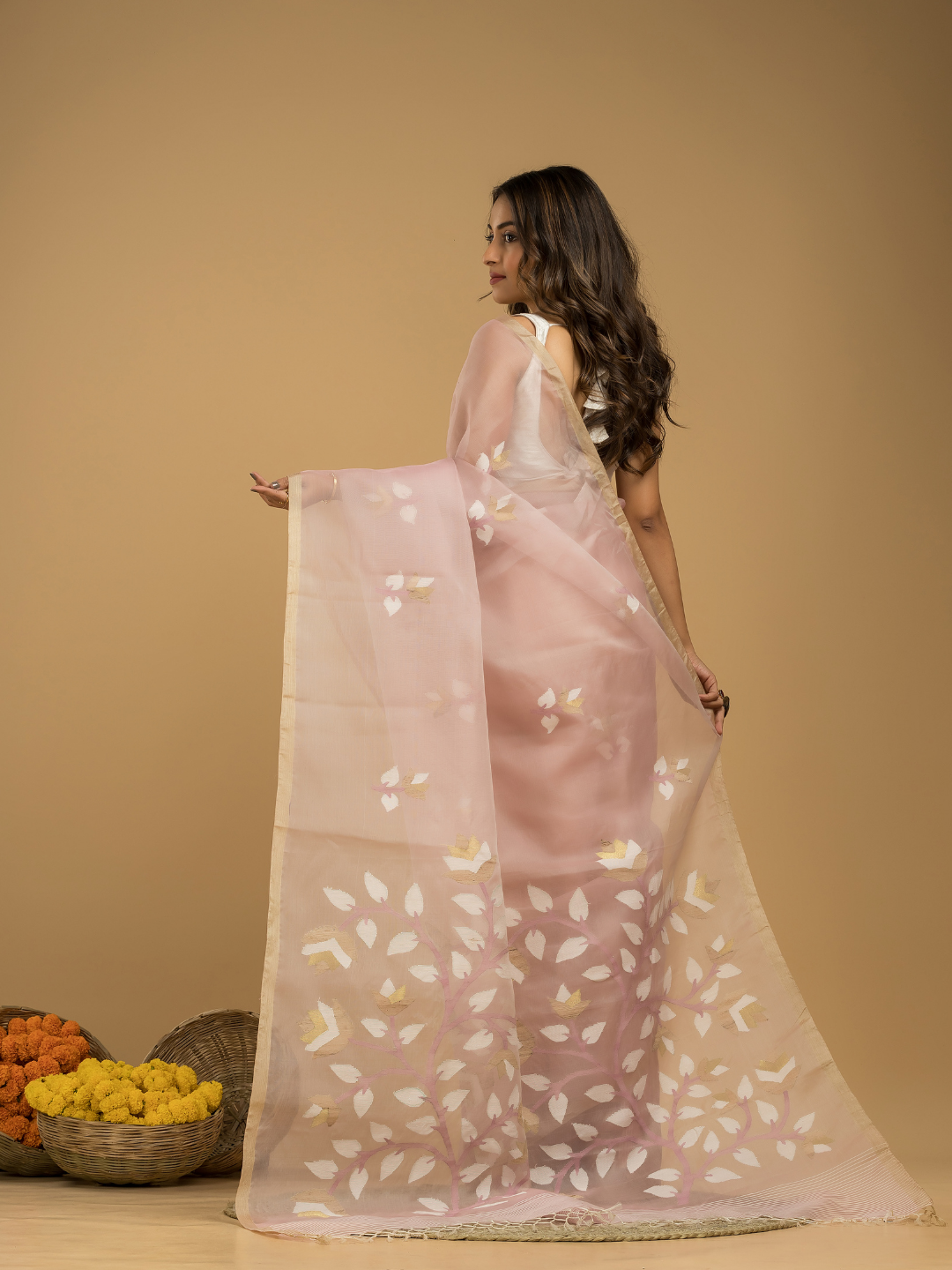 Jamdani Saree With Blush Pink - 017