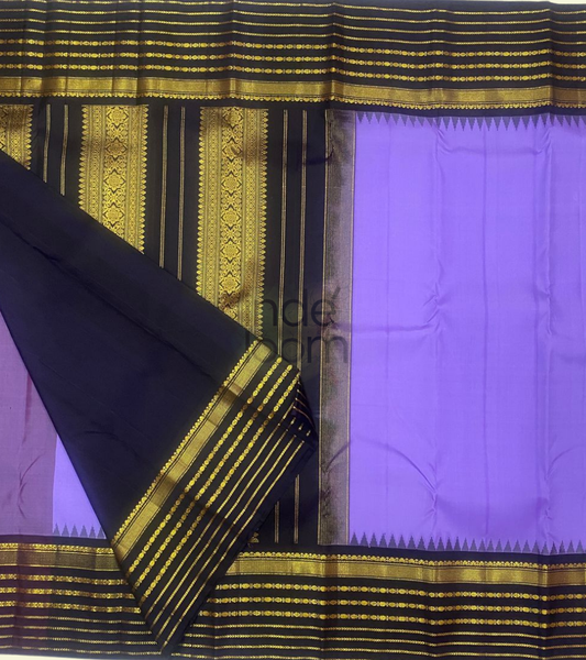 Dark Purple  with Black Silk Zari Border Gadwal Silk Saree-070