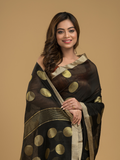 Rich Black Soft Silk Jamdani Saree - 017