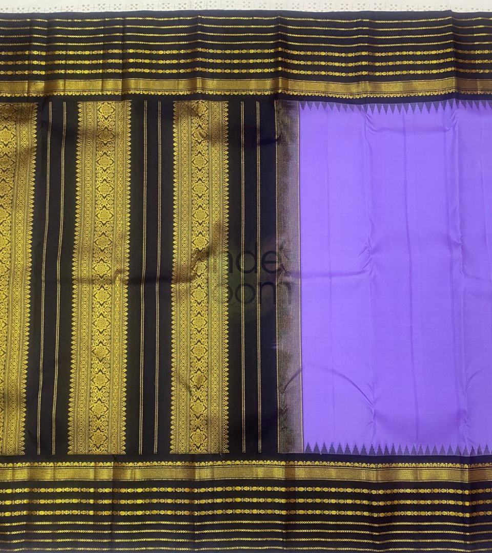 Dark Purple  with Black Silk Zari Border Gadwal Silk Saree-070