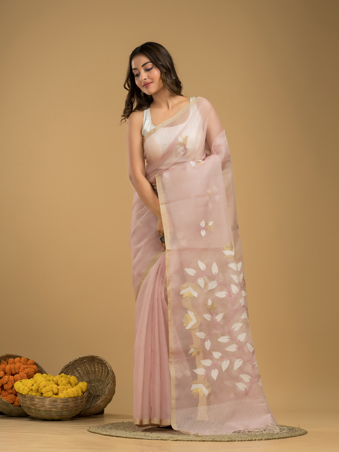 Jamdani Saree With Blush Pink - 017