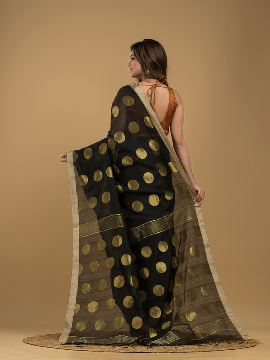 Rich Black Soft Silk Jamdani Saree - 017