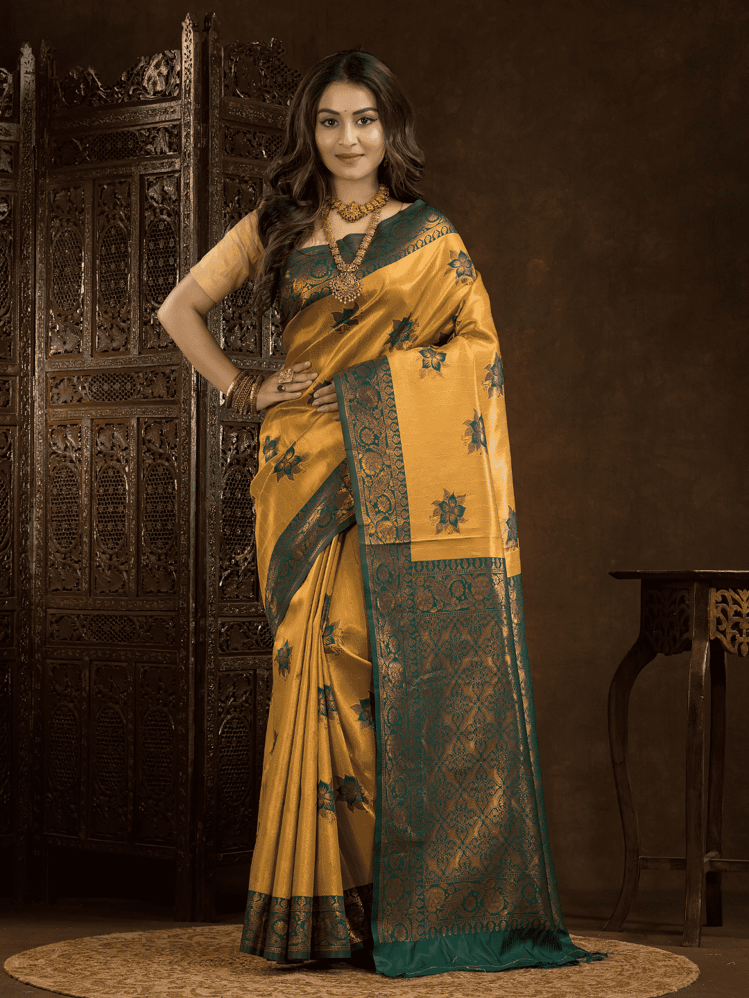 Golden Yellow Cotton Silk Saree - 003 - indeloom