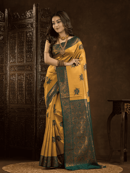 Golden Yellow Cotton Silk Saree - 003