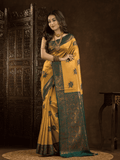 Golden Yellow Cotton Silk Saree - 003 - indeloom