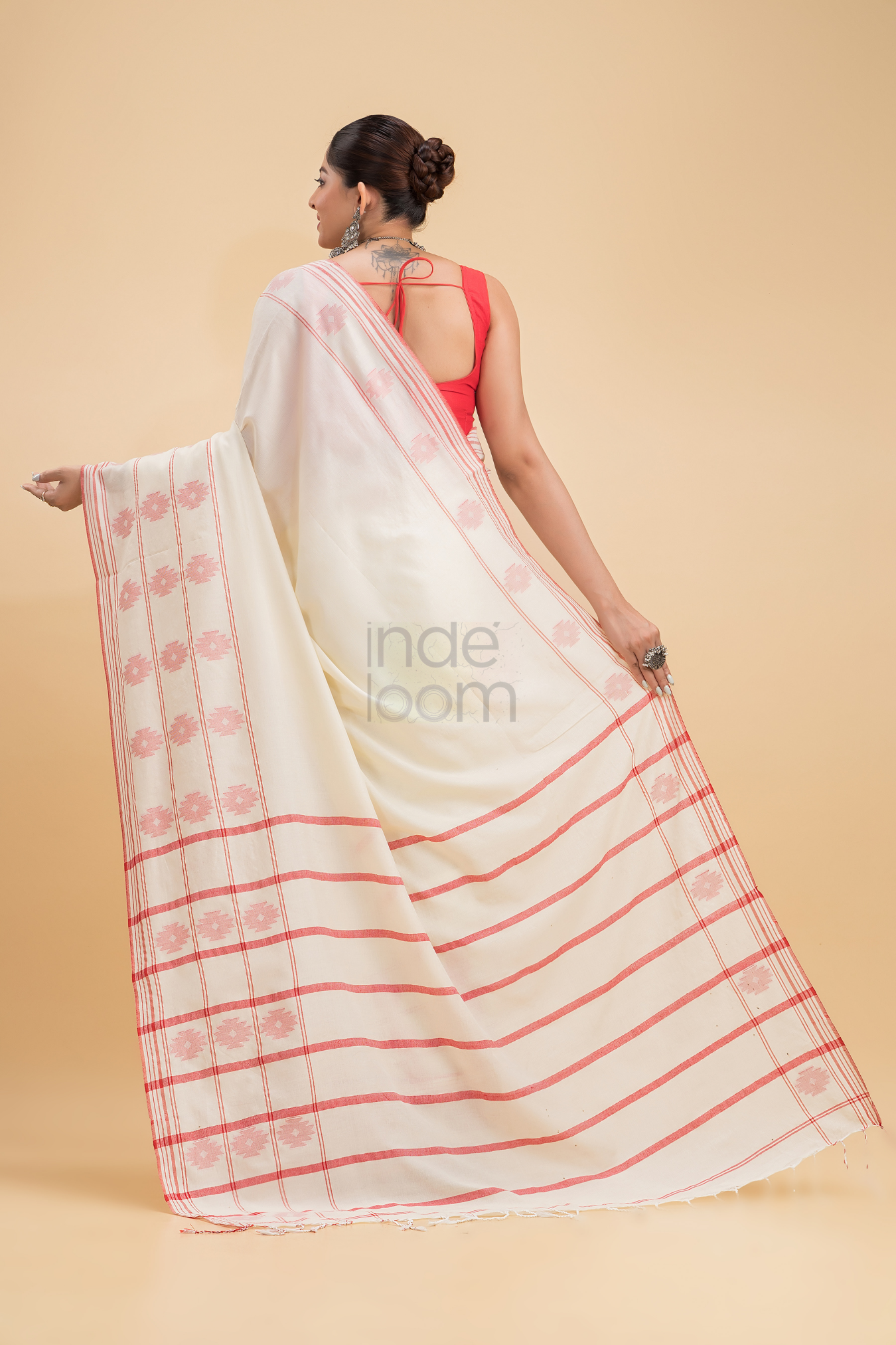 Dewali Saree Handloom Cotton in Red White 017