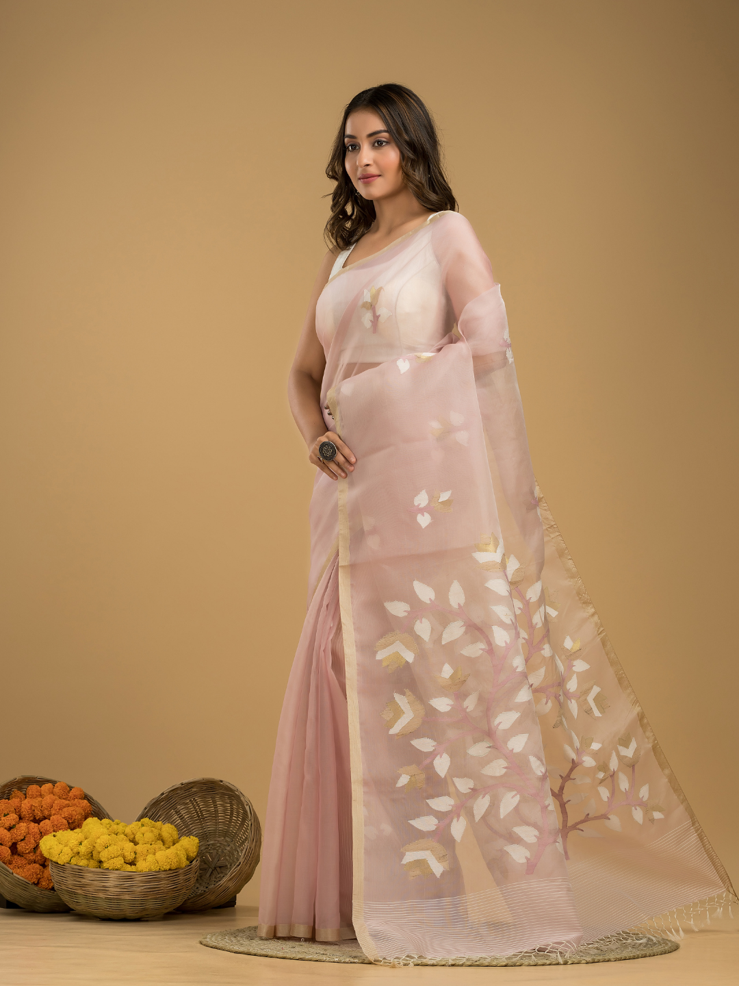 Jamdani Saree With Blush Pink - 017