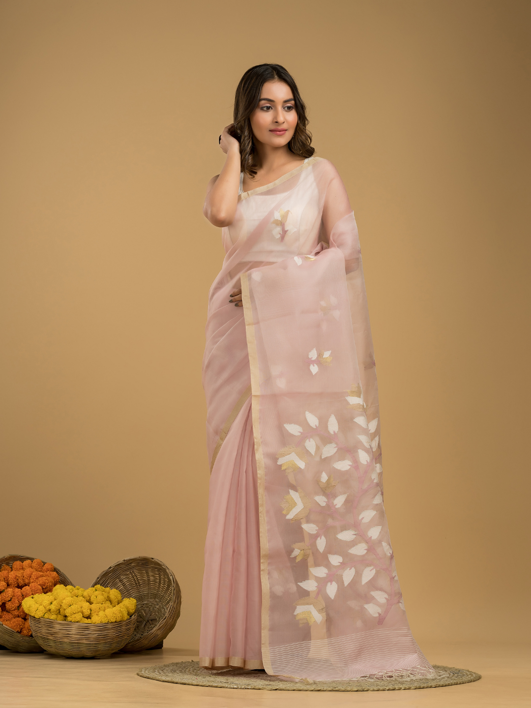 Jamdani Saree With Blush Pink - 017