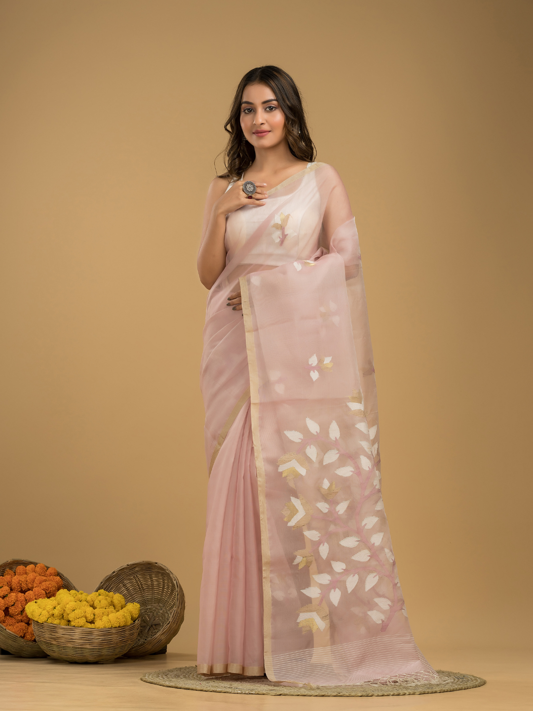 Jamdani Saree With Blush Pink - 017