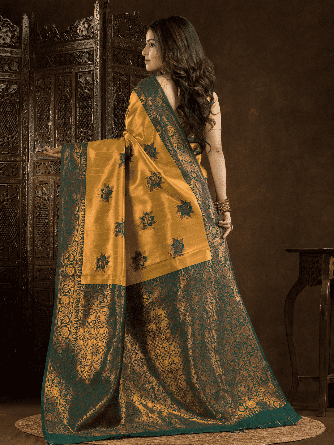 Golden Yellow Cotton Silk Saree - 003 - indeloom