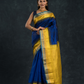 Pure handloom Korvai Saree with temple border Purple With Yellow Blue Border - 115