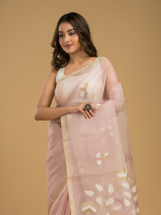 Jamdani Saree With Blush Pink - 017