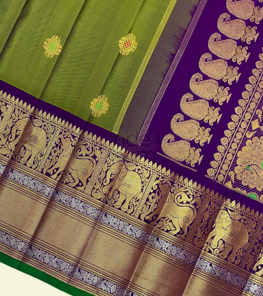 Moss Green and Gold Border Kanjivaram Silk Saree-009