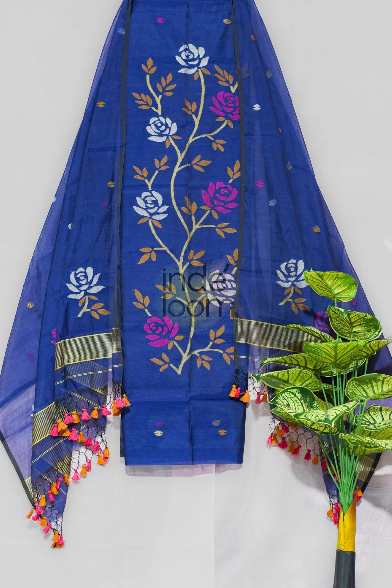 Muslin Jamdani 2 Piece Set Kurti & Dupatta With Yale Blue -145