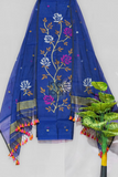 Muslin Jamdani 2 Piece Set Kurti & Dupatta With Yale Blue -145