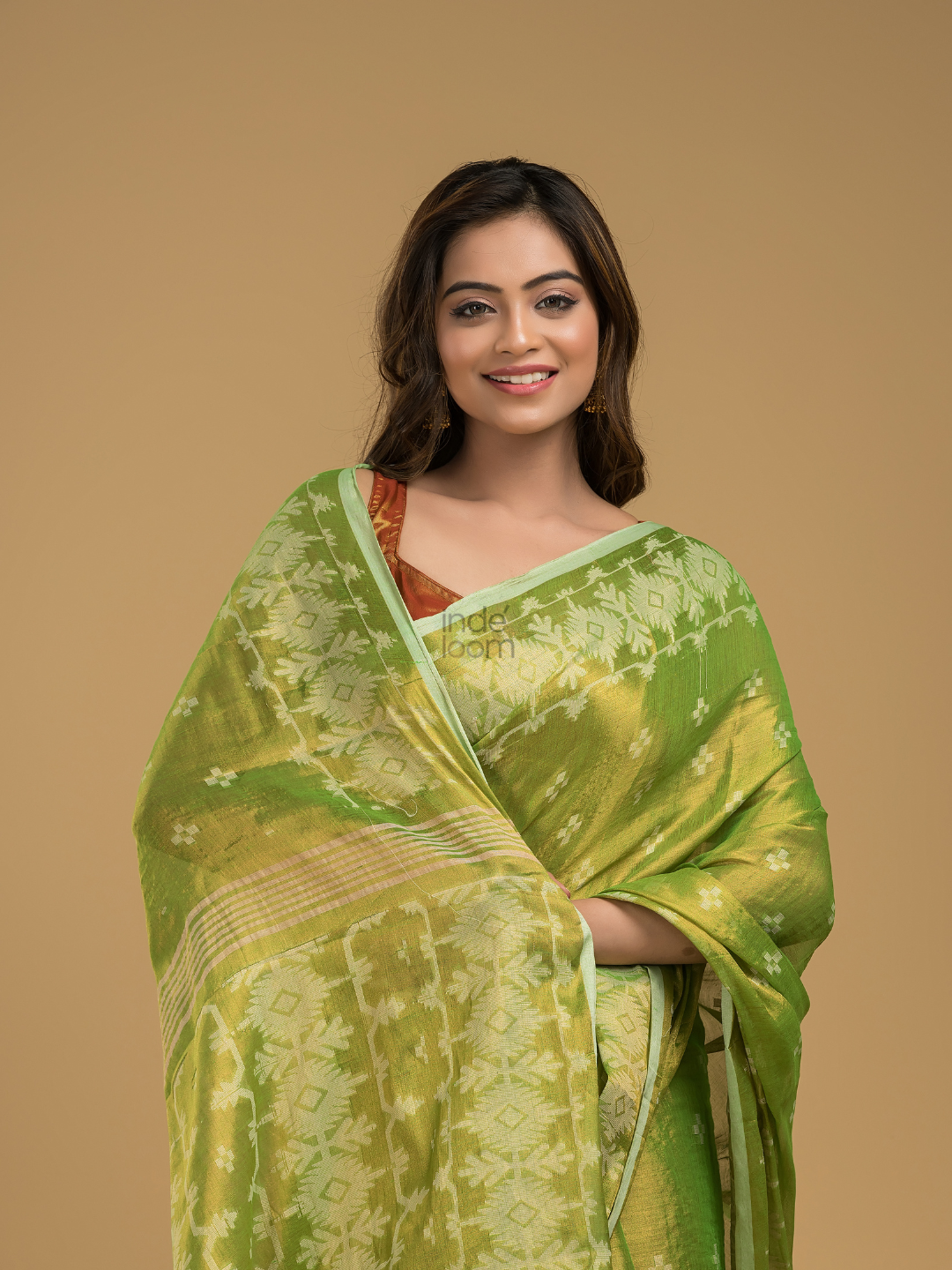 Jade Green Tissue  Silk Jamdani Saree - 002