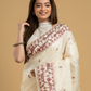 Linen White Tussar Silk Jamdani Saree - 044