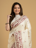 Linen White Tussar Silk Jamdani Saree - 044