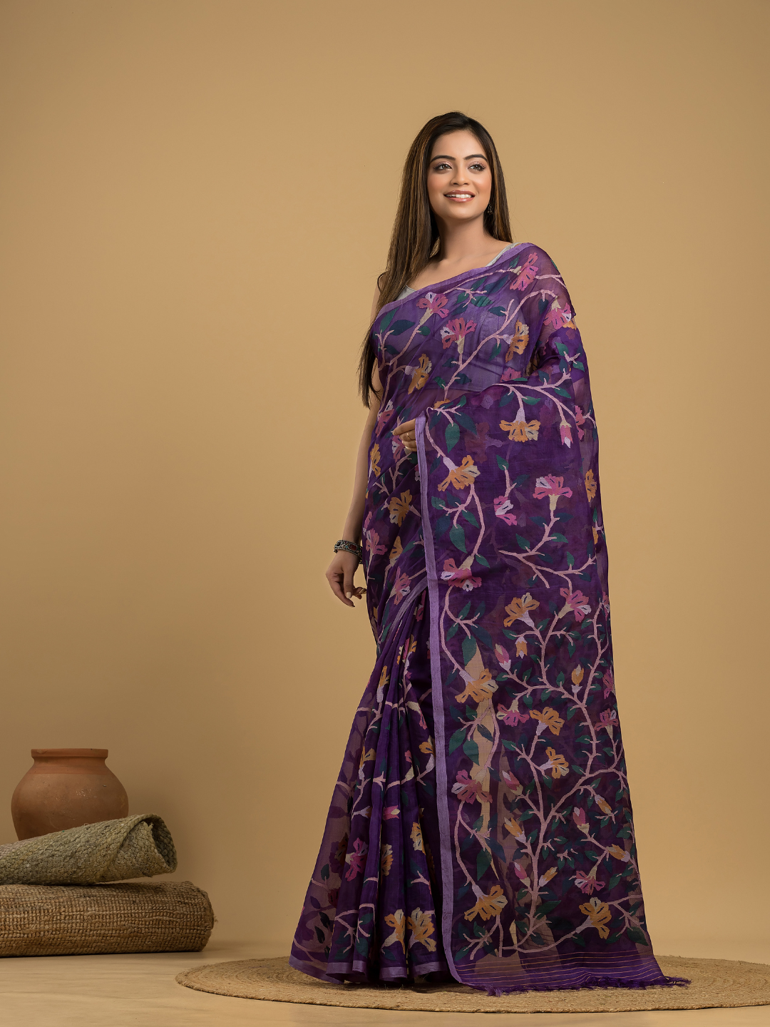 Royal Purple Jamdani Saree - 036