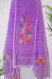 Muslin Jamdani 2 Piece Set Kurti & Dupatta With Pearl White Bright Purple  -331