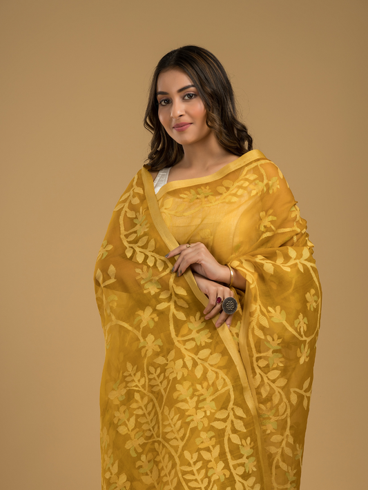 Jamdani Saree With Golden Yellow - 002