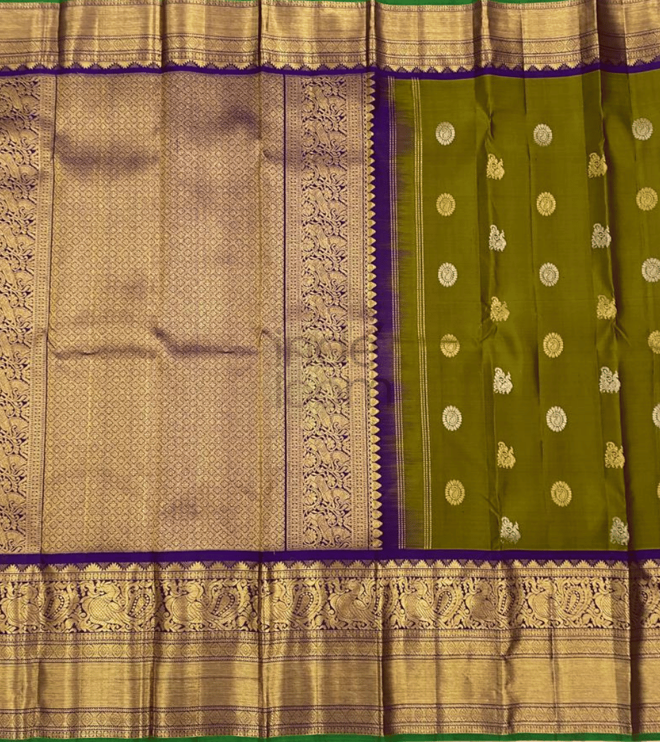 forest green design -Purple golden design pallu  gadwal saree- 063