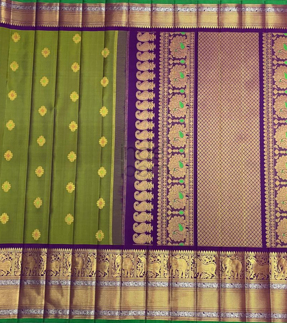 Moss Green and Gold Border Kanjivaram Silk Saree-009